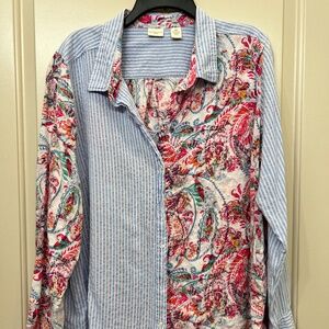Westbound Women's 2X Long Sleeve Multi Pattern Button Down